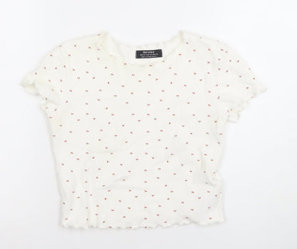 Womens UK Size XS Bershka White Basic T-Shirt