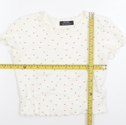 Womens UK Size XS Bershka White Basic T-Shirt