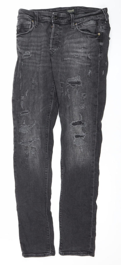 Jack & Jones Men's Black Slim Fit Distressed Denim Jeans 34x34