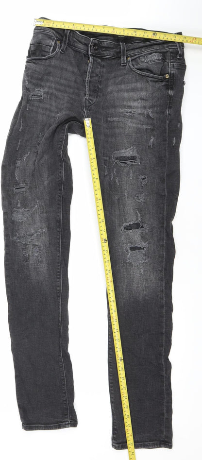 Jack & Jones Men's Black Slim Fit Distressed Denim Jeans 34x34