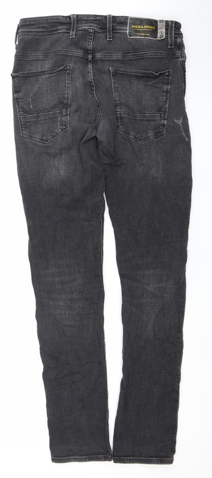 Jack & Jones Men's Black Slim Fit Distressed Denim Jeans 34x34