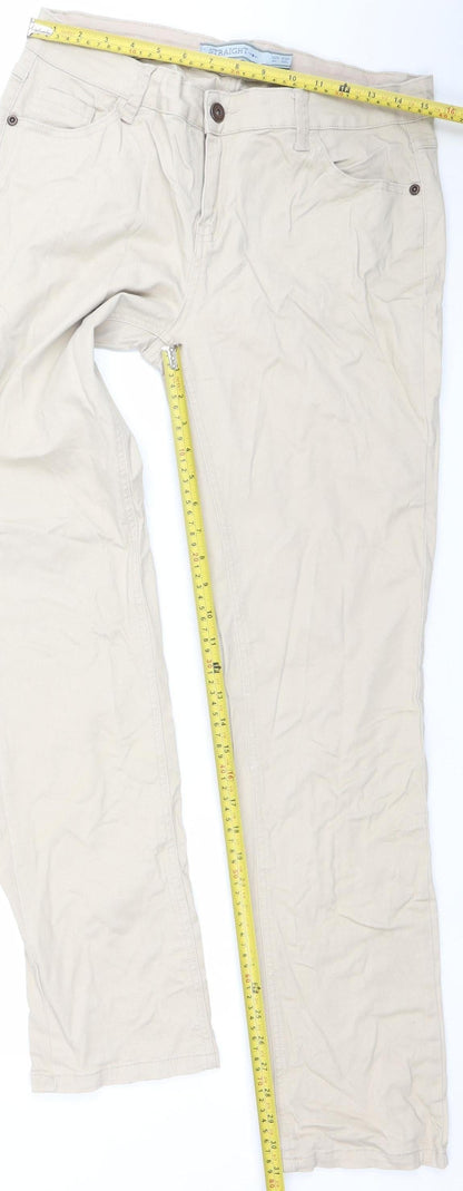 Dunnes Stores Beige Women's Straight Jeans Size 14L Cotton Blend Classic Fit