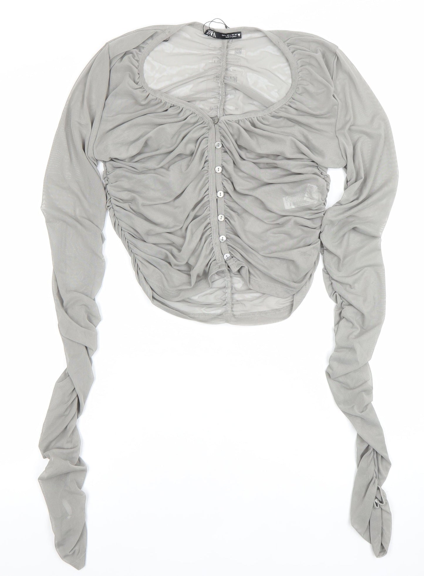 Womens UK Size L Zara Grey Cropped Button-Up