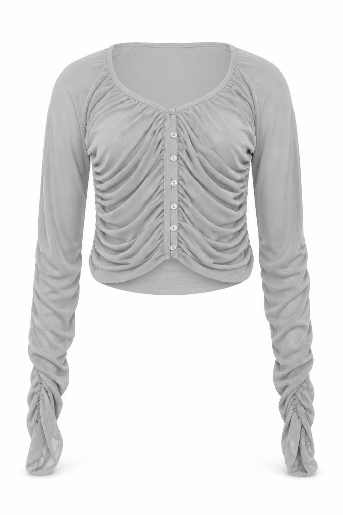 Womens UK Size L Zara Grey Cropped Button-Up