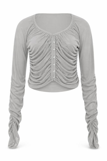 Womens UK Size L Zara Grey Cropped Button-Up