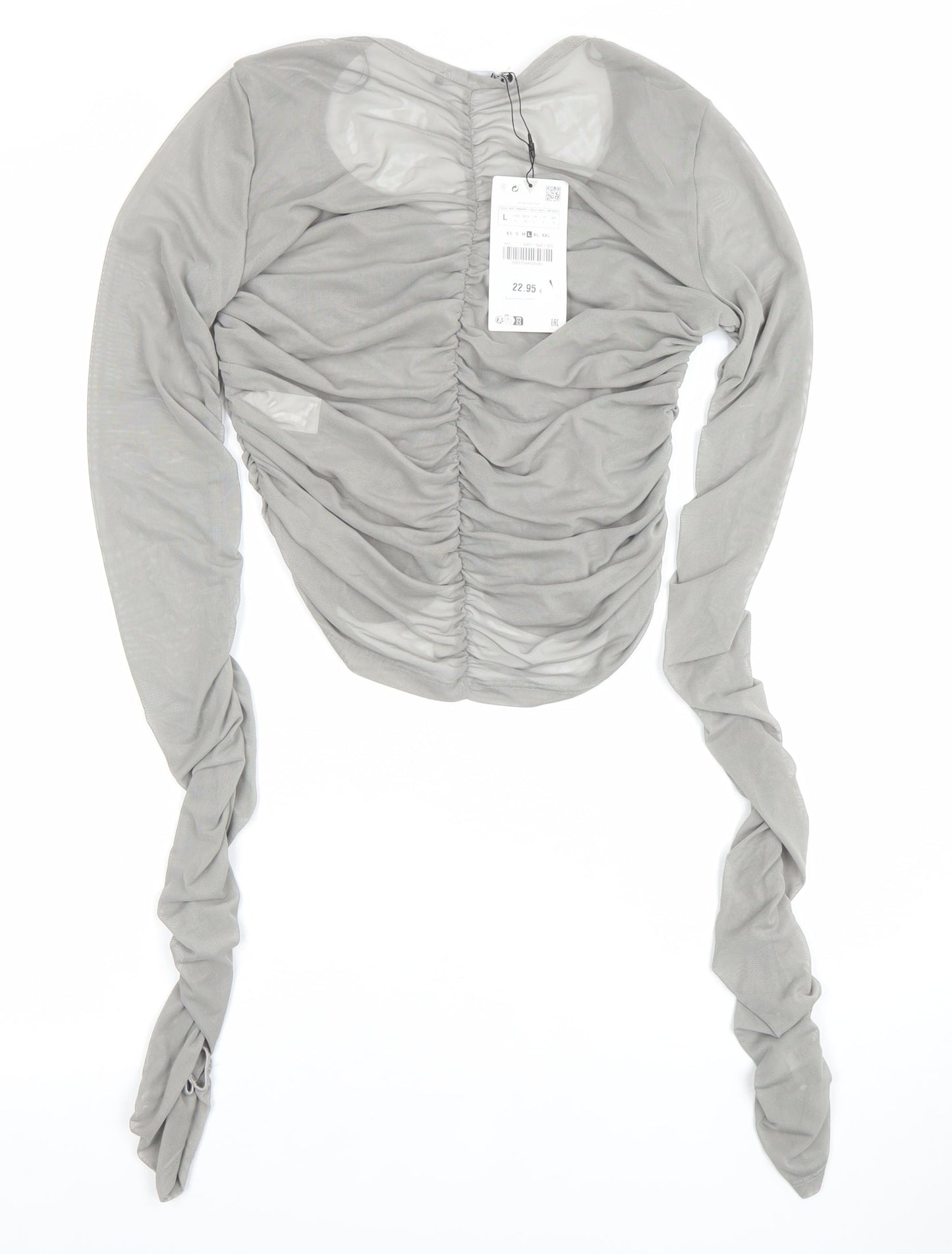 Womens UK Size L Zara Grey Cropped Button-Up