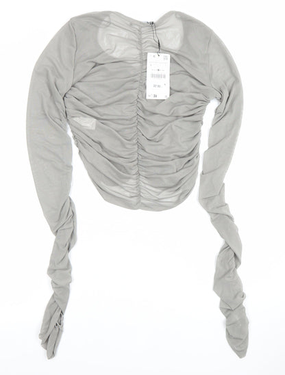 Womens UK Size L Zara Grey Cropped Button-Up