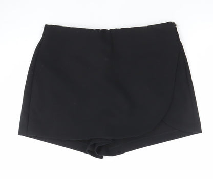 Zara Women's Black Wrap Shorts Size 12 Regular Stretch Blend