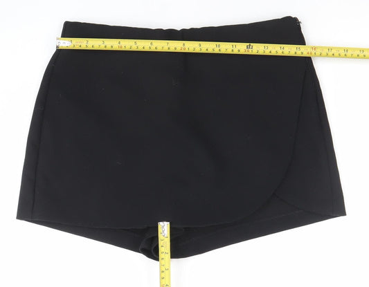 Zara Women's Black Wrap Shorts Size 12 Regular Stretch Blend