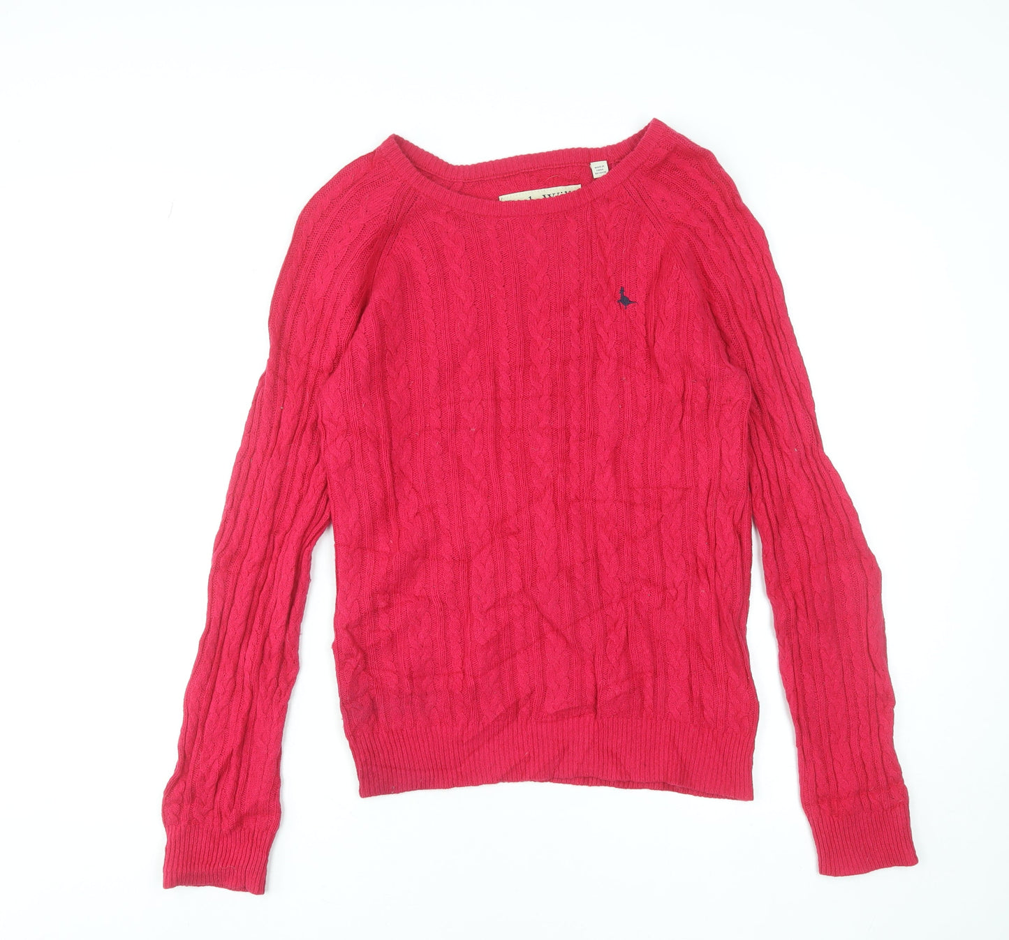 Jack Wills Women's Red Merino Wool Cable-Knit Jumper Size 12