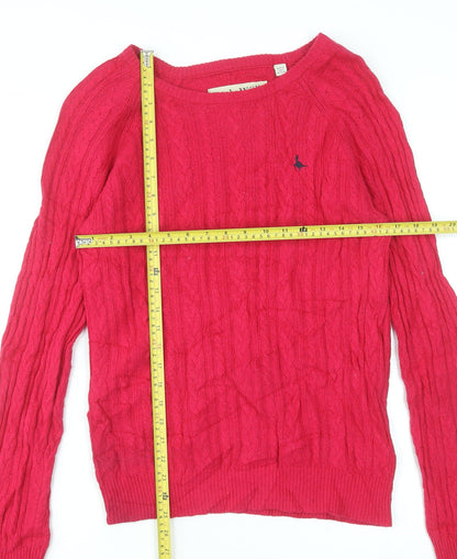 Jack Wills Women's Red Merino Wool Cable-Knit Jumper Size 12