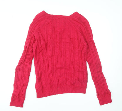 Jack Wills Women's Red Merino Wool Cable-Knit Jumper Size 12