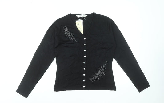 Dorothy Perkins Women’s Black Embroidered Button V-Neck Cardigan Size 12