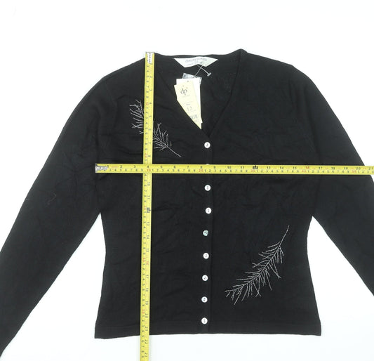 Dorothy Perkins Women’s Black Embroidered Button V-Neck Cardigan Size 12