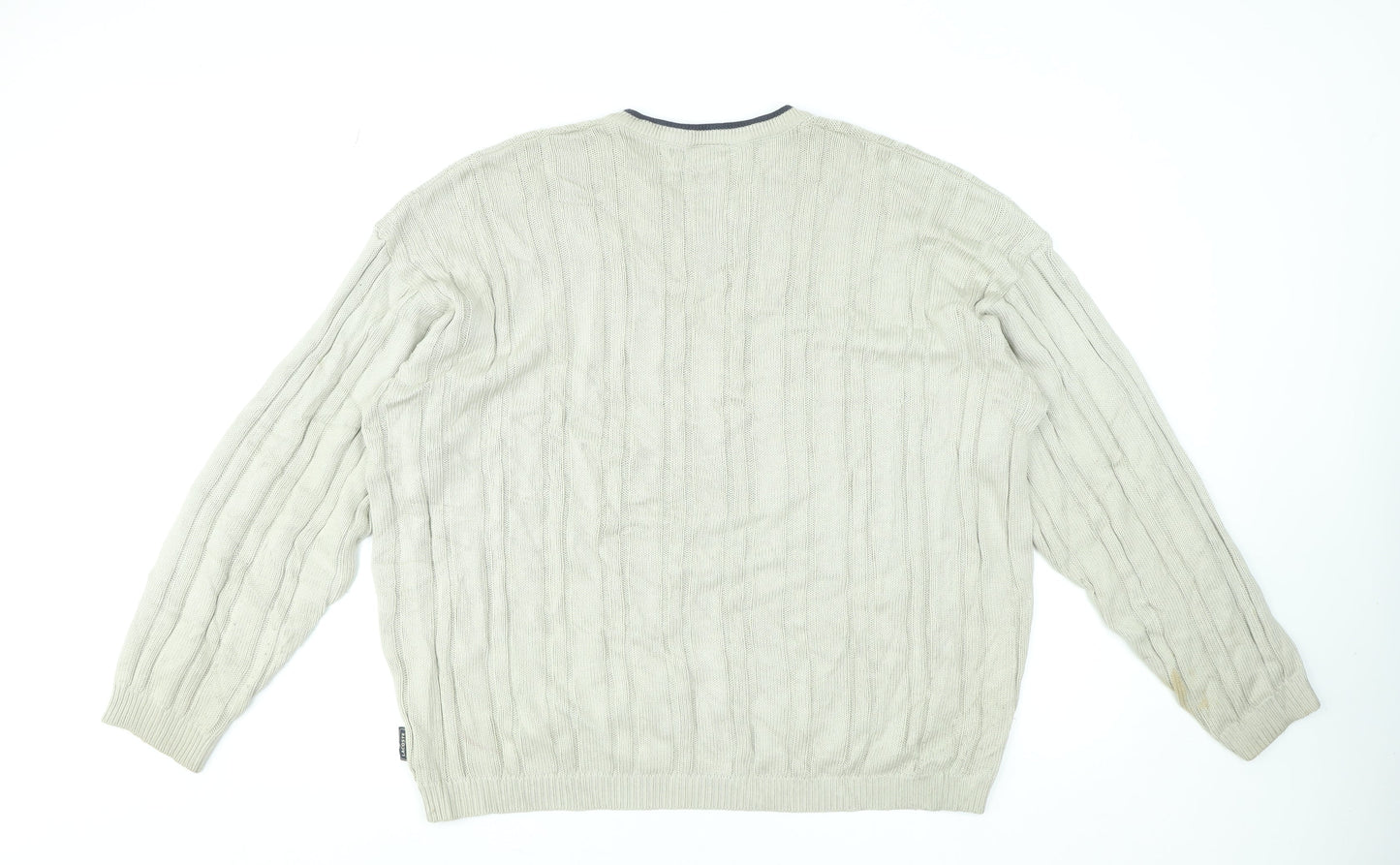 Lacoste Men's Beige Cable-Knit V-Neck Jumper Size 2XL