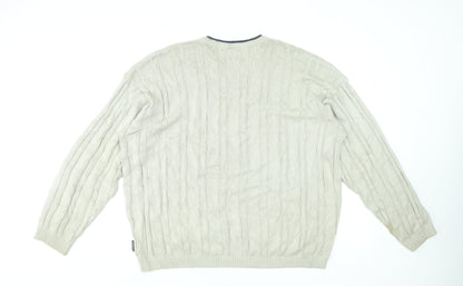 Lacoste Men's Beige Cable-Knit V-Neck Jumper Size 2XL