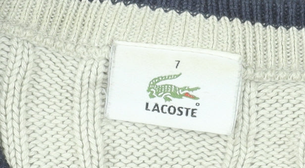 Lacoste Men's Beige Cable-Knit V-Neck Jumper Size 2XL