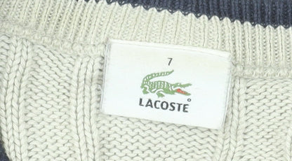 Lacoste Men's Beige Cable-Knit V-Neck Jumper Size 2XL