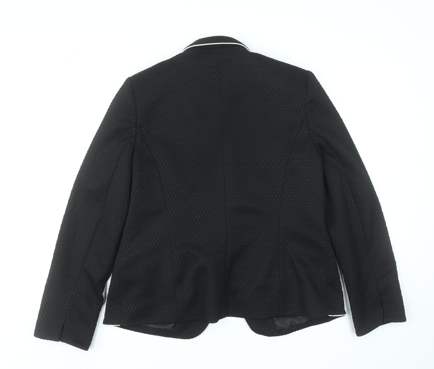 Tu Women Black Textured One-Button Blazer Size 14 Tailored Lined