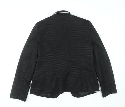 Tu Women Black Textured One-Button Blazer Size 14 Tailored Lined