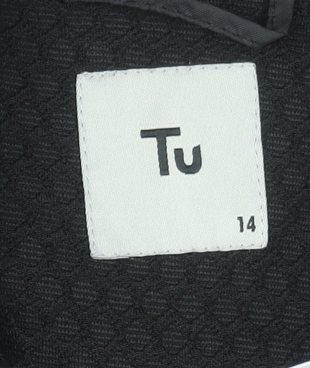 Tu Women Black Textured One-Button Blazer Size 14 Tailored Lined