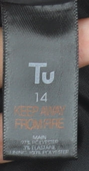 Tu Women Black Textured One-Button Blazer Size 14 Tailored Lined