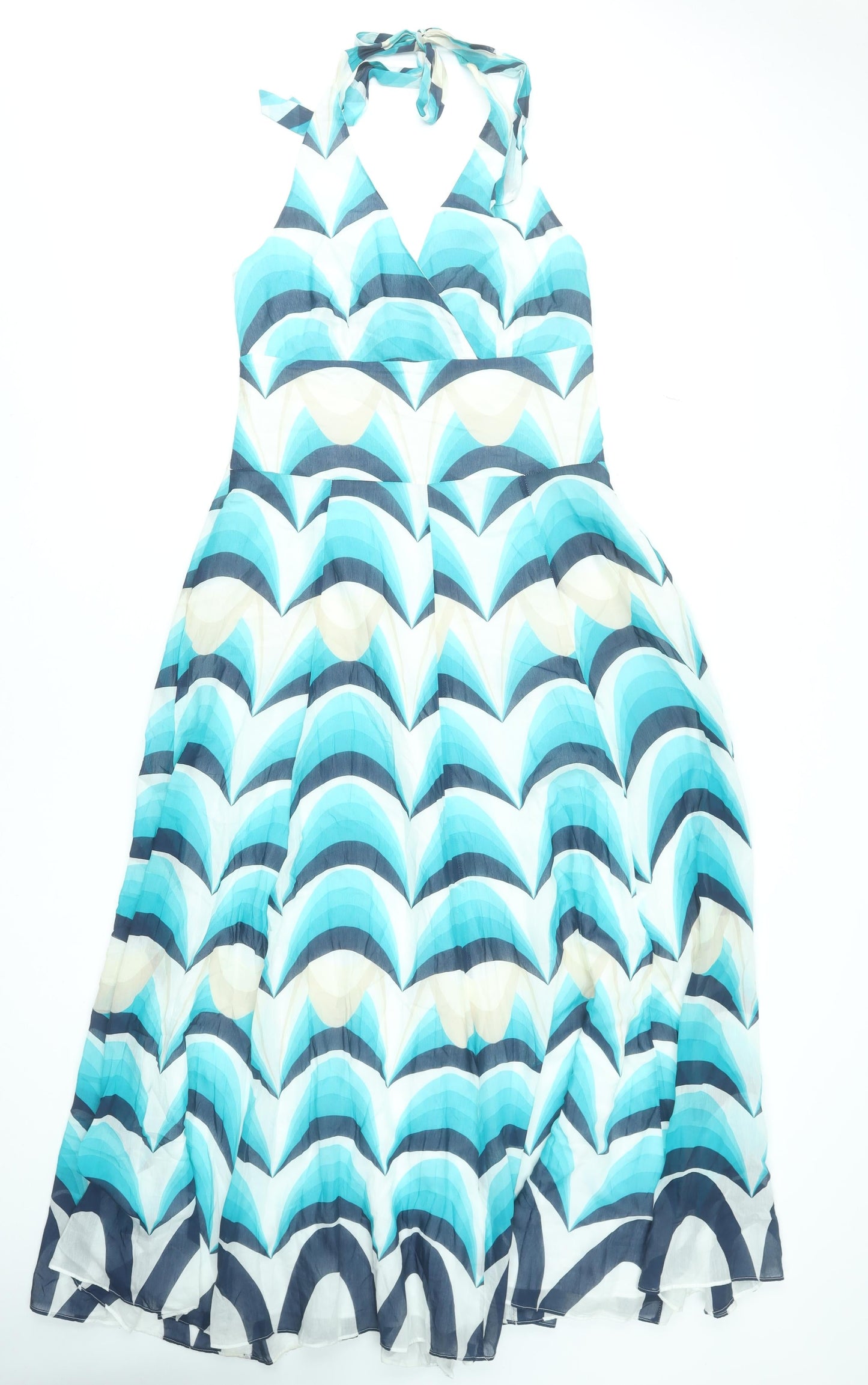 Monsoon Women Blue Halter Long Dress Size 14 Silk Cotton Mix