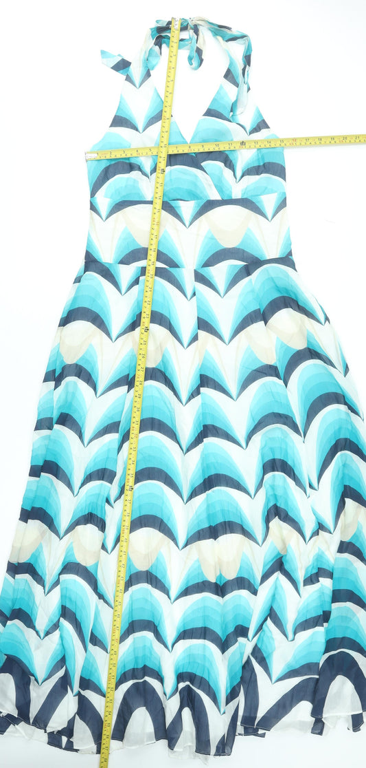 Monsoon Women Blue Halter Long Dress Size 14 Silk Cotton Mix
