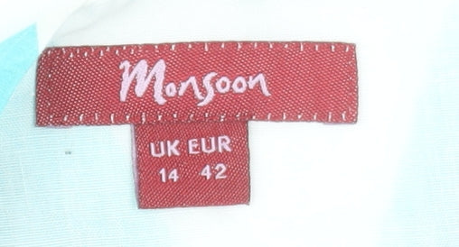 Monsoon Women Blue Halter Long Dress Size 14 Silk Cotton Mix