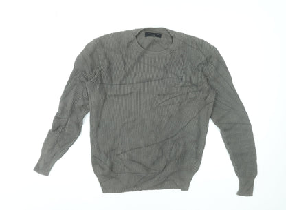 AllSaints Men's Grey Waffle Knit Cotton Pullover Jumper XS