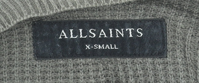 AllSaints Men's Grey Waffle Knit Cotton Pullover Jumper XS