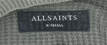 AllSaints Men's Grey Waffle Knit Cotton Pullover Jumper XS
