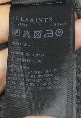 AllSaints Men's Grey Waffle Knit Cotton Pullover Jumper XS