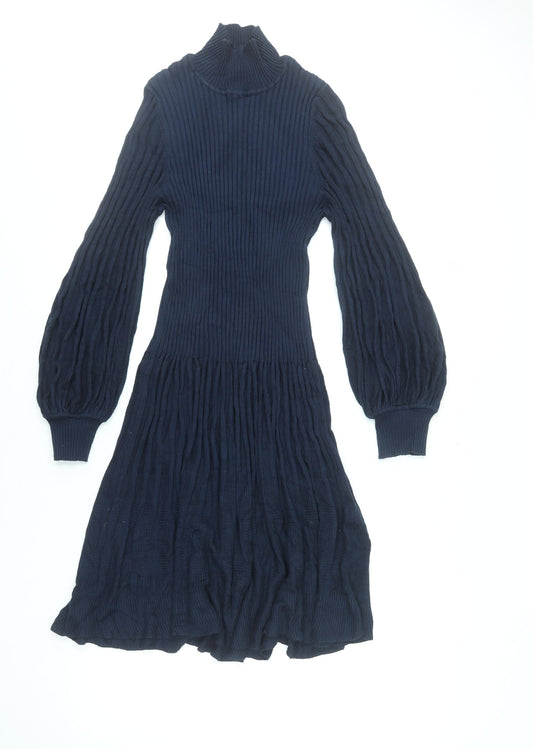 Max Studio Women's Blue XL Knit Fit & Flare Roll Neck Dress