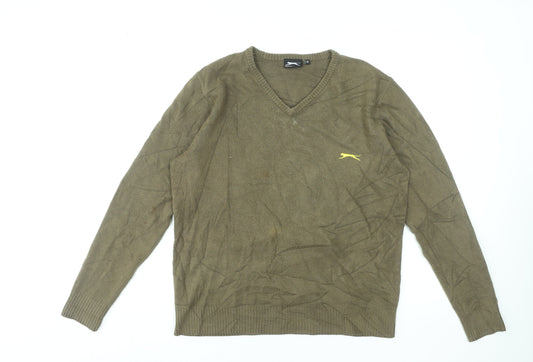 Slazenger Men's Green V-Neck Acrylic Jumper Size M Casual Knitwear