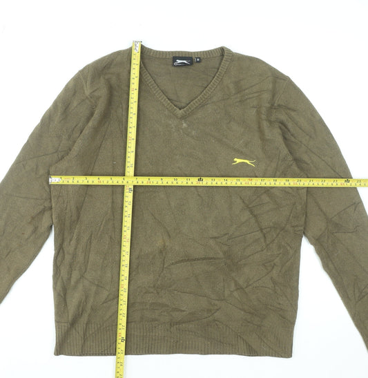 Slazenger Men's Green V-Neck Acrylic Jumper Size M Casual Knitwear