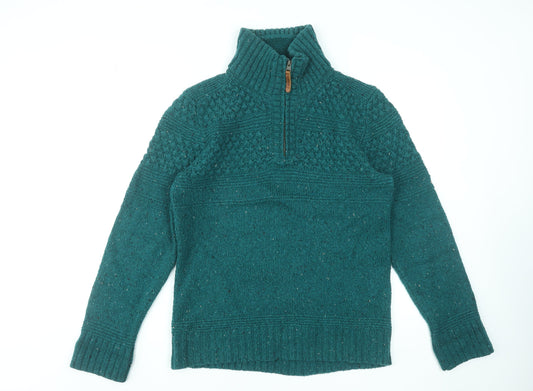 FatFace Men's Green Wool Blend 1/4 Zip Chunky Knit Jumper M