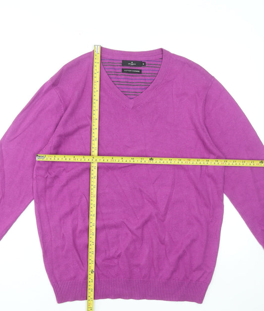 Jeff Banks Men’s Purple Cotton Cashmere V-Neck Jumper Medium