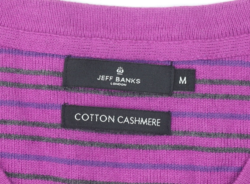 Jeff Banks Men’s Purple Cotton Cashmere V-Neck Jumper Medium