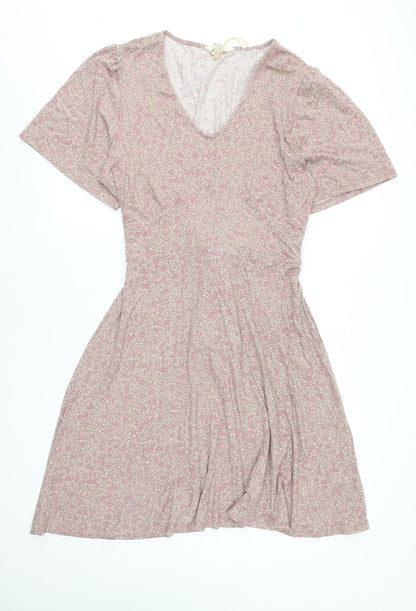 Mountain Warehouse Women's Pink Floral Fit & Flare V-Neck Knee Length Dress Size 16