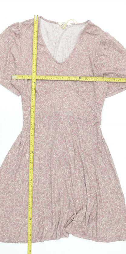Mountain Warehouse Women's Pink Floral Fit & Flare V-Neck Knee Length Dress Size 16