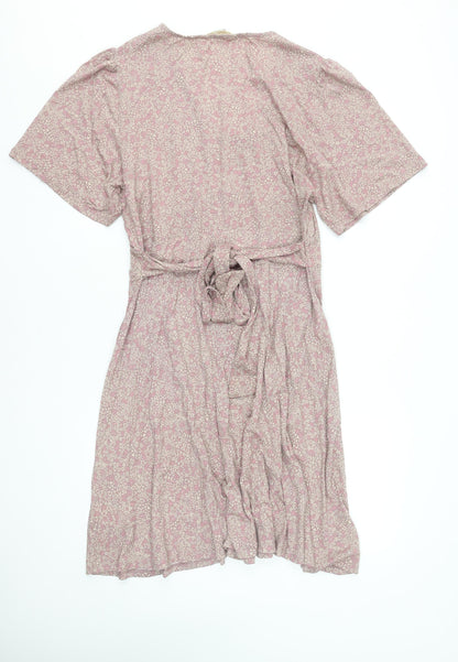 Mountain Warehouse Women's Pink Floral Fit & Flare V-Neck Knee Length Dress Size 16