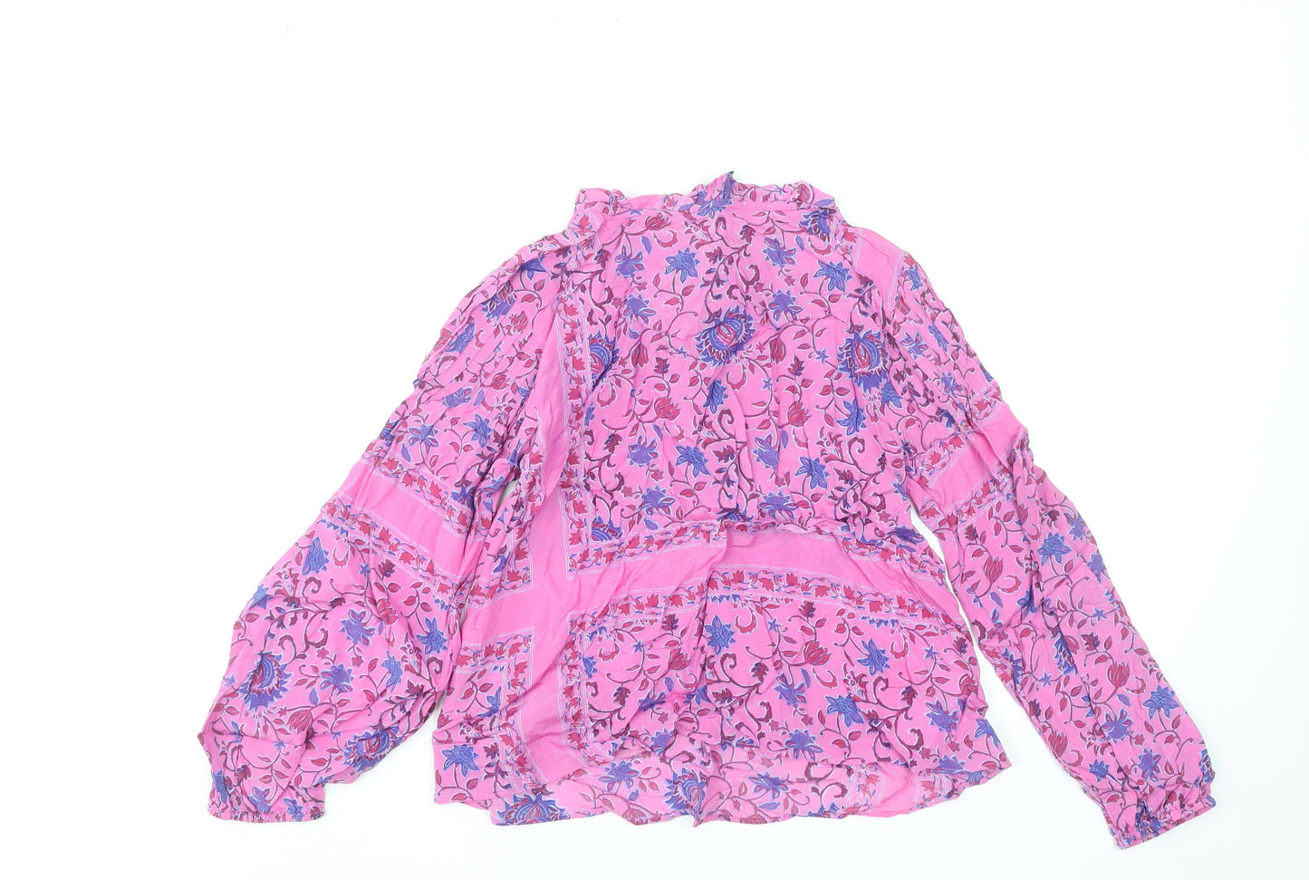 MNG Women Pink Floral Bohemian Long Sleeve Viscose Blouse XS