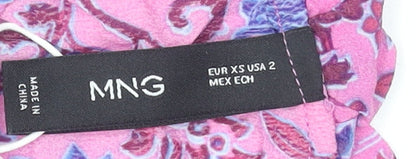 MNG Women Pink Floral Bohemian Long Sleeve Viscose Blouse XS