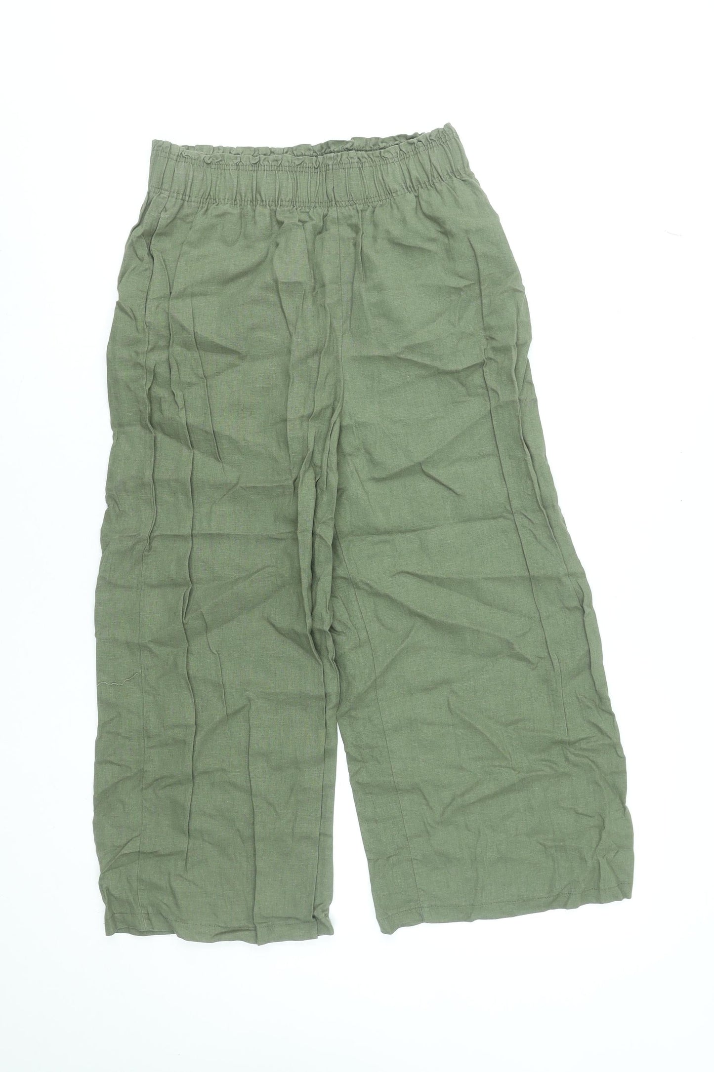 New Look Womens Green Linen Blend Wide-Leg Trousers Size 8