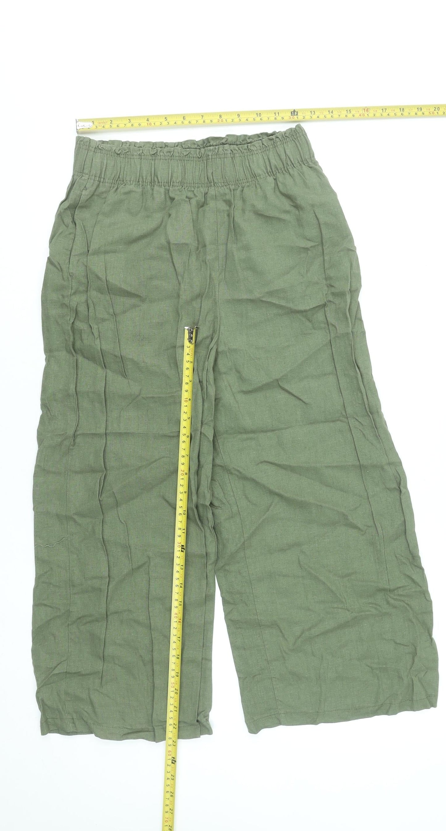 New Look Womens Green Linen Blend Wide-Leg Trousers Size 8