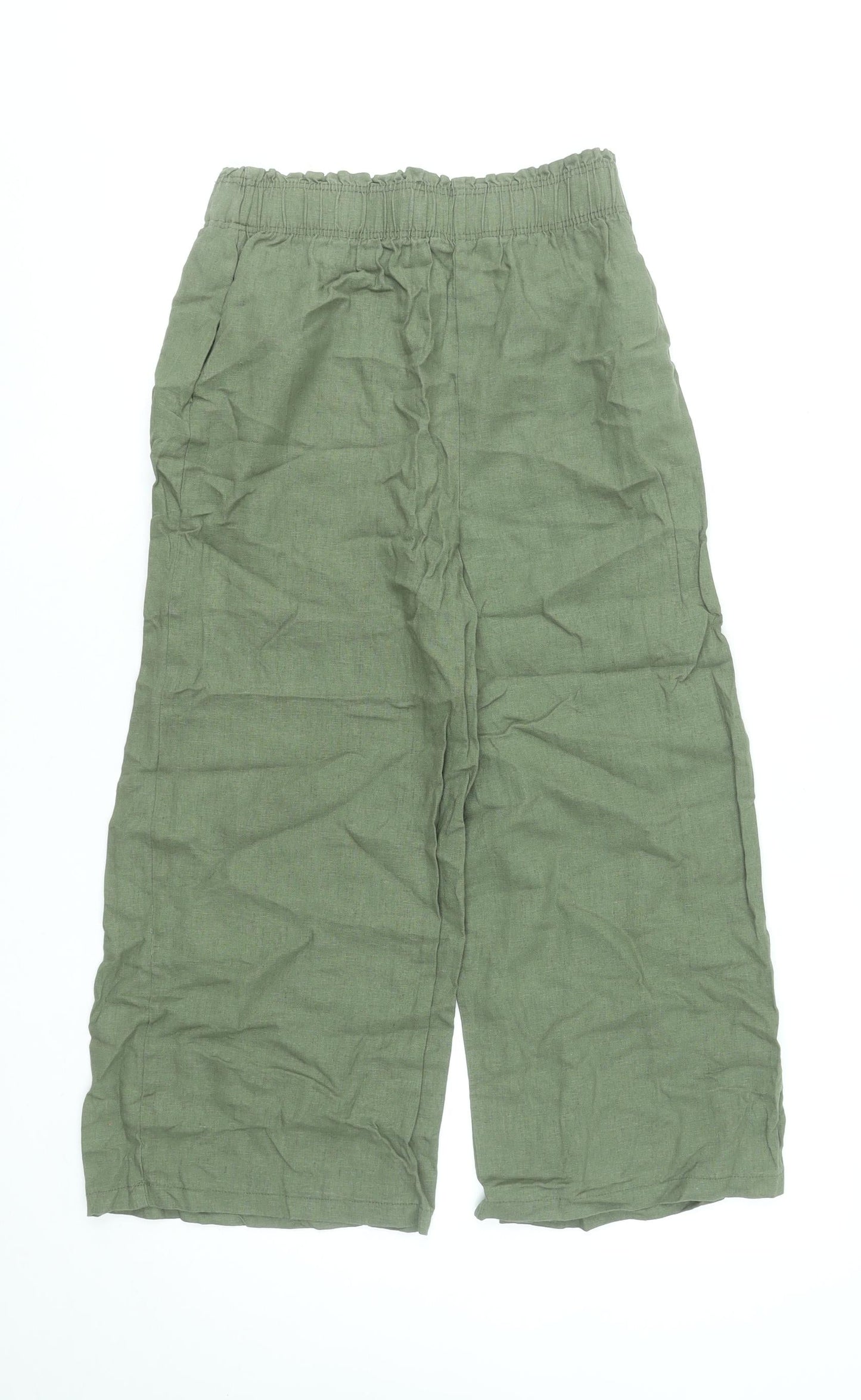 New Look Womens Green Linen Blend Wide-Leg Trousers Size 8