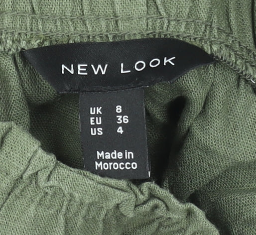 New Look Womens Green Linen Blend Wide-Leg Trousers Size 8