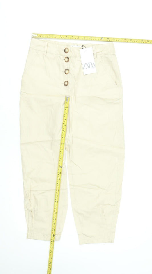 Womens UK Size XS Zara Regular Fit Cropped Beige Trousers