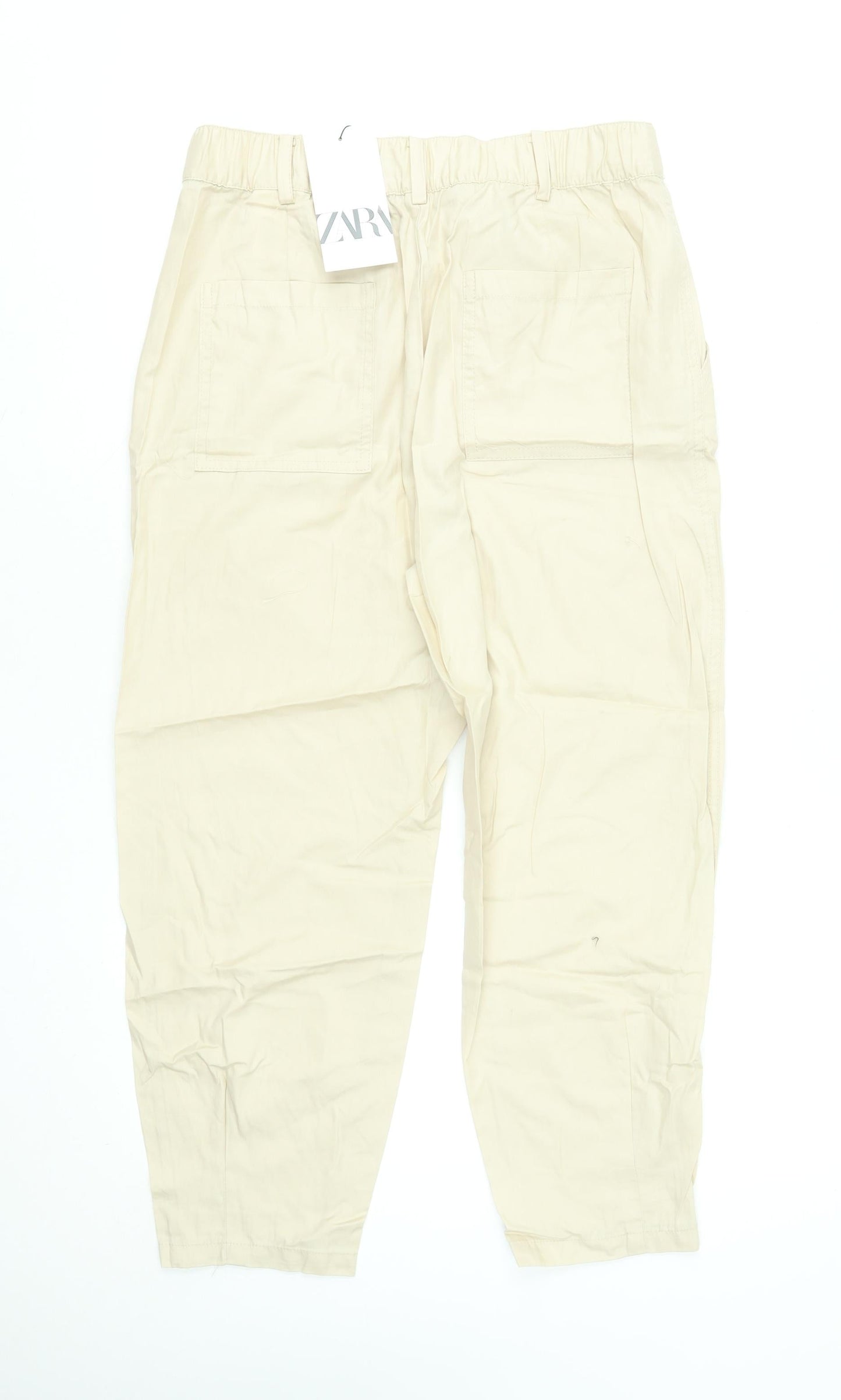 Womens UK Size XS Zara Regular Fit Cropped Beige Trousers